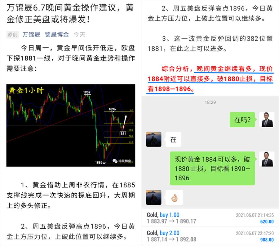 万锦晟6.8黄金操作建议，黄金早盘冲高回落继续看多！