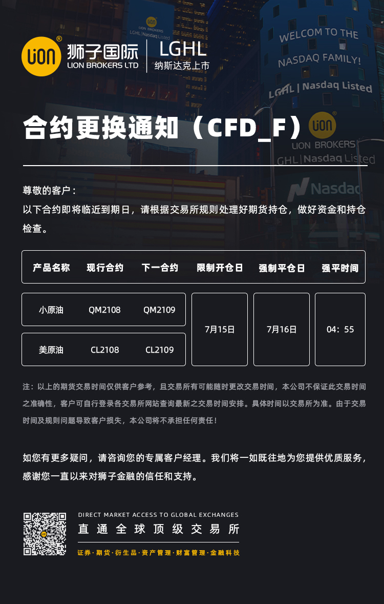 小原油、美原油合约更换通知(CFD_F)