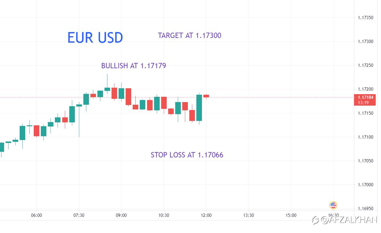 EUR/USD Bullish at 1.17179 .