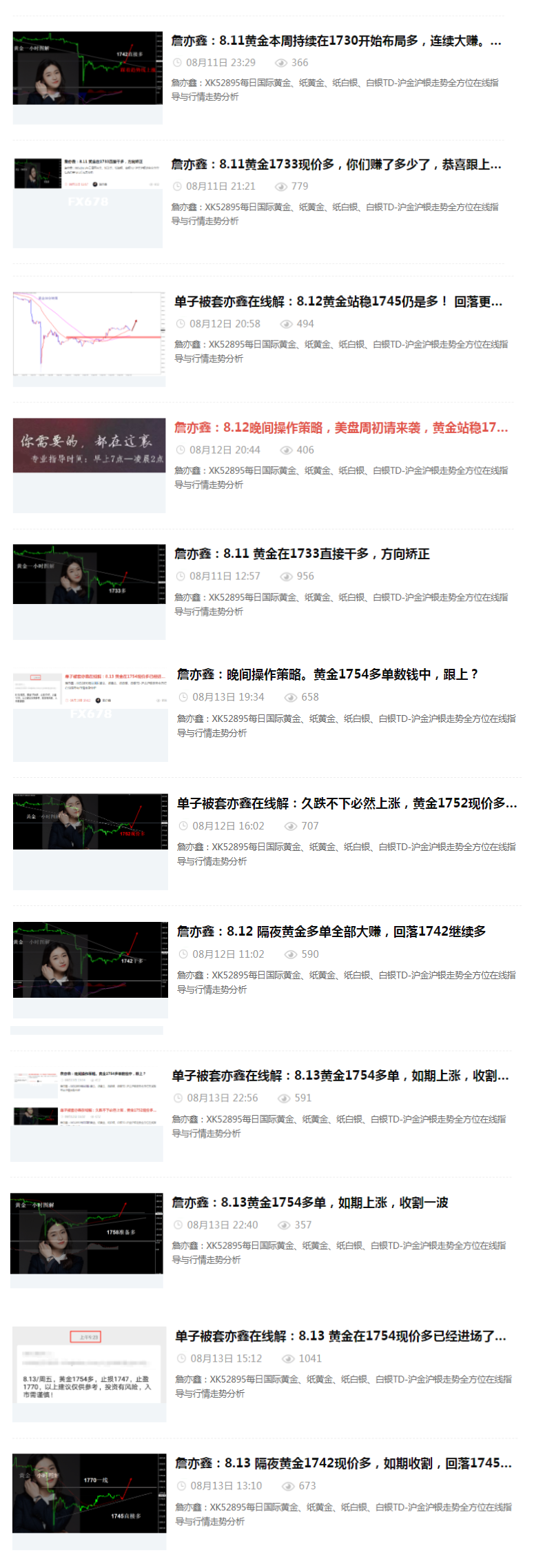 詹亦鑫：8.15黄金下周开盘策略。黄金走势分析。黄金解套