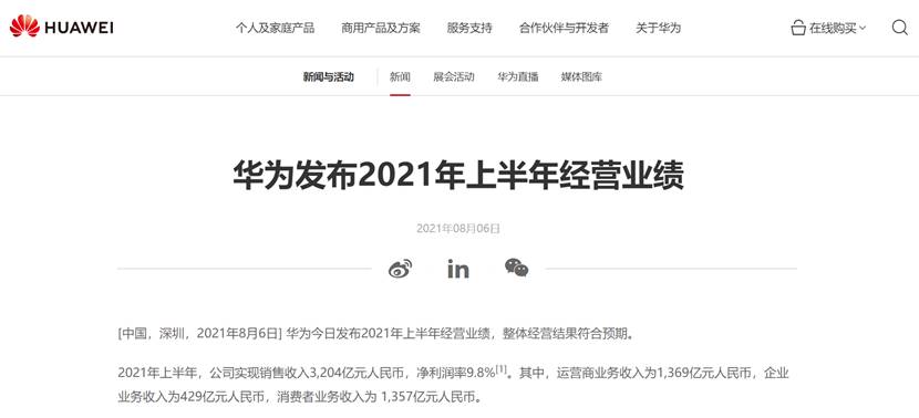 “活下来,有质量地活下来”!华为发布最新财报:上半年营收同比大跌29%