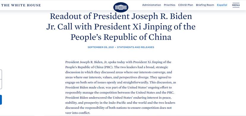 中美重磅消息!习近平同美国总统拜登通电话 白宫:美中领导人进行2月以来的第一次通话