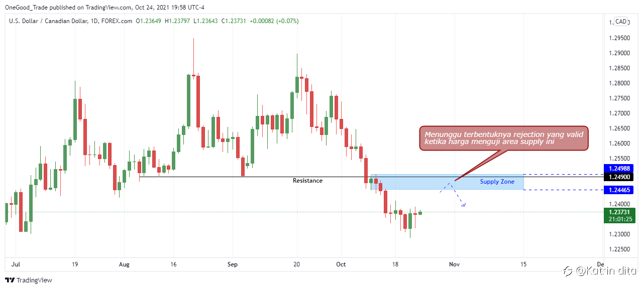 Rekomendasi USD/CAD 25 Oktober 2021: Peluang Sell Setelah Sentuh Rejection Daily