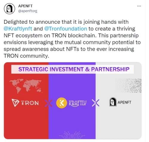 APENFT基金会与Kraftly达成战略合作 NFT专项基金提供支持