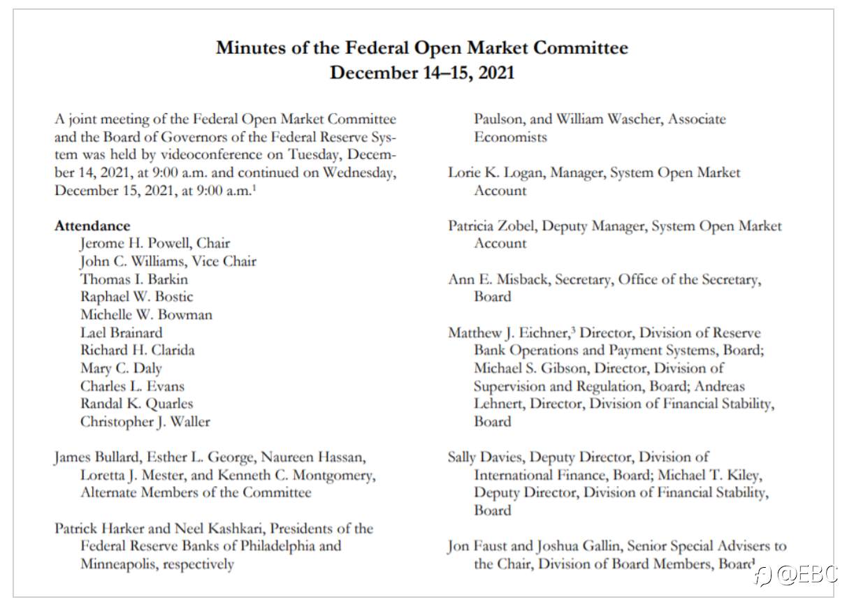 EBC交易前瞻|本周四凌晨公布12月FOMC会议纪要:除了加速Taper和加息,缩表也已经在路上