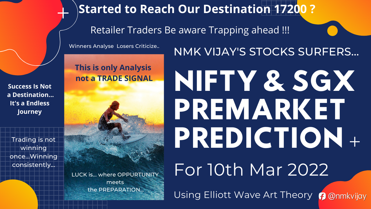 Nifty & SGX Premarket Prediction For 10th Mar 2022 | Started To Our Destination 17200 ? | Using EW