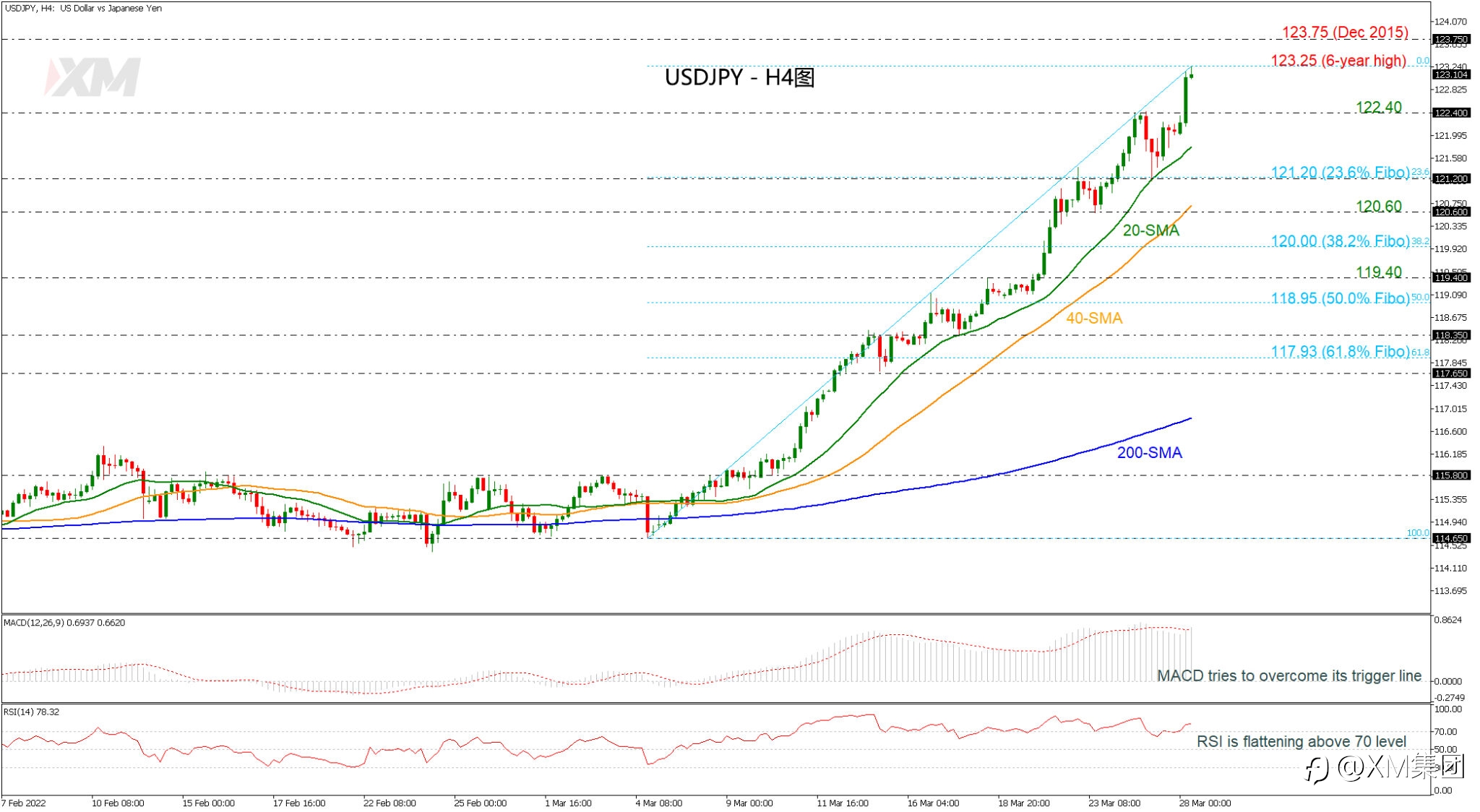 技术分析 – USDJPY在六年高点附近超买