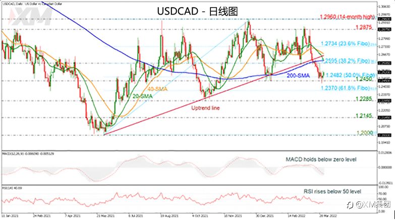技术分析-USDCAD从1.2450反弹，但未触及上行趋势线