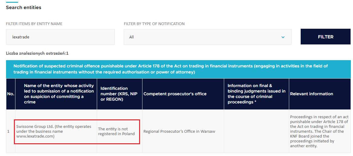 Scam Alert: Polish KNF Issues Warning Against LexaTrade