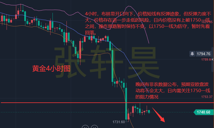 张轩昊:美国初请意外增加,暗示今晚非农不佳,黄金企稳1740