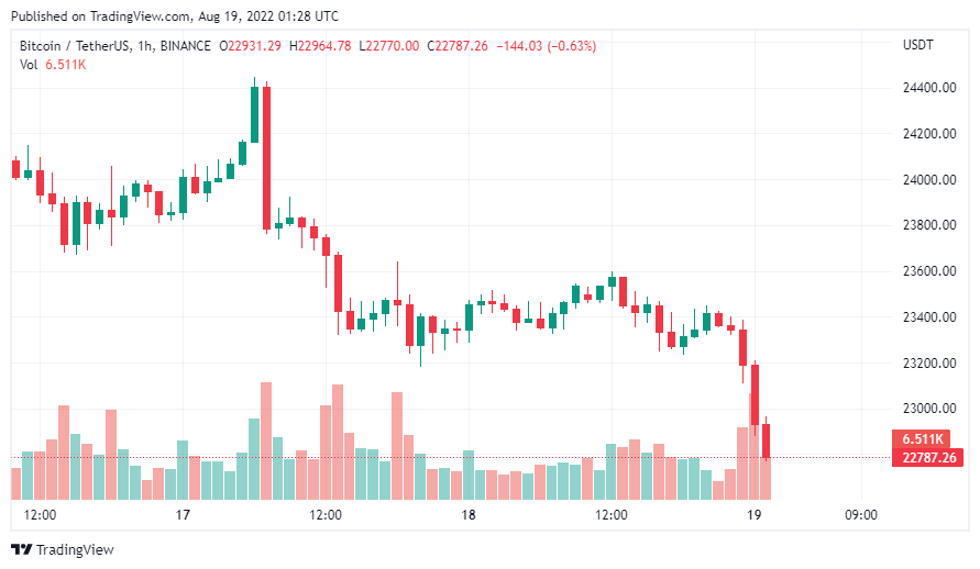 Giá Coin hôm nay 19/8: Bitcoin mất hỗ trợ $23.000, altcoin giảm hai chữ số, chứng khoán Mỹ tăng nhẹ khi lạm phát EU đạt kỷ lục