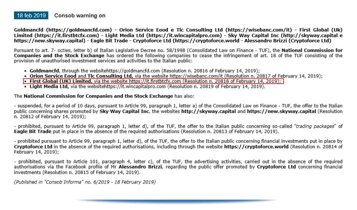 Scam Alert: Be Careful of the Warned FX Broker First BTC FX