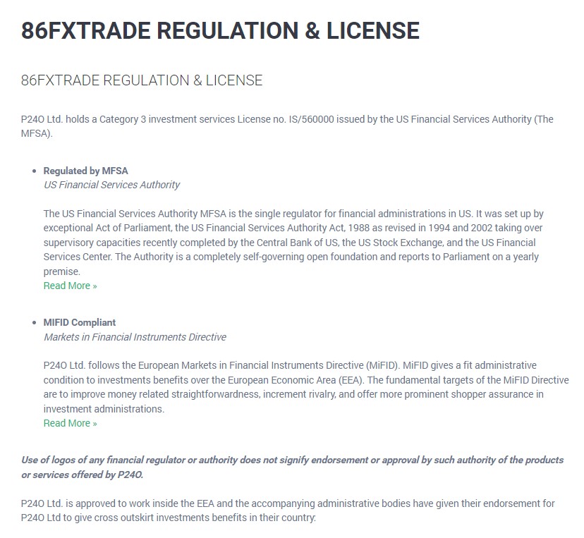 Regulated in Many Countries? 86FXTRADE is Warned by MFSA