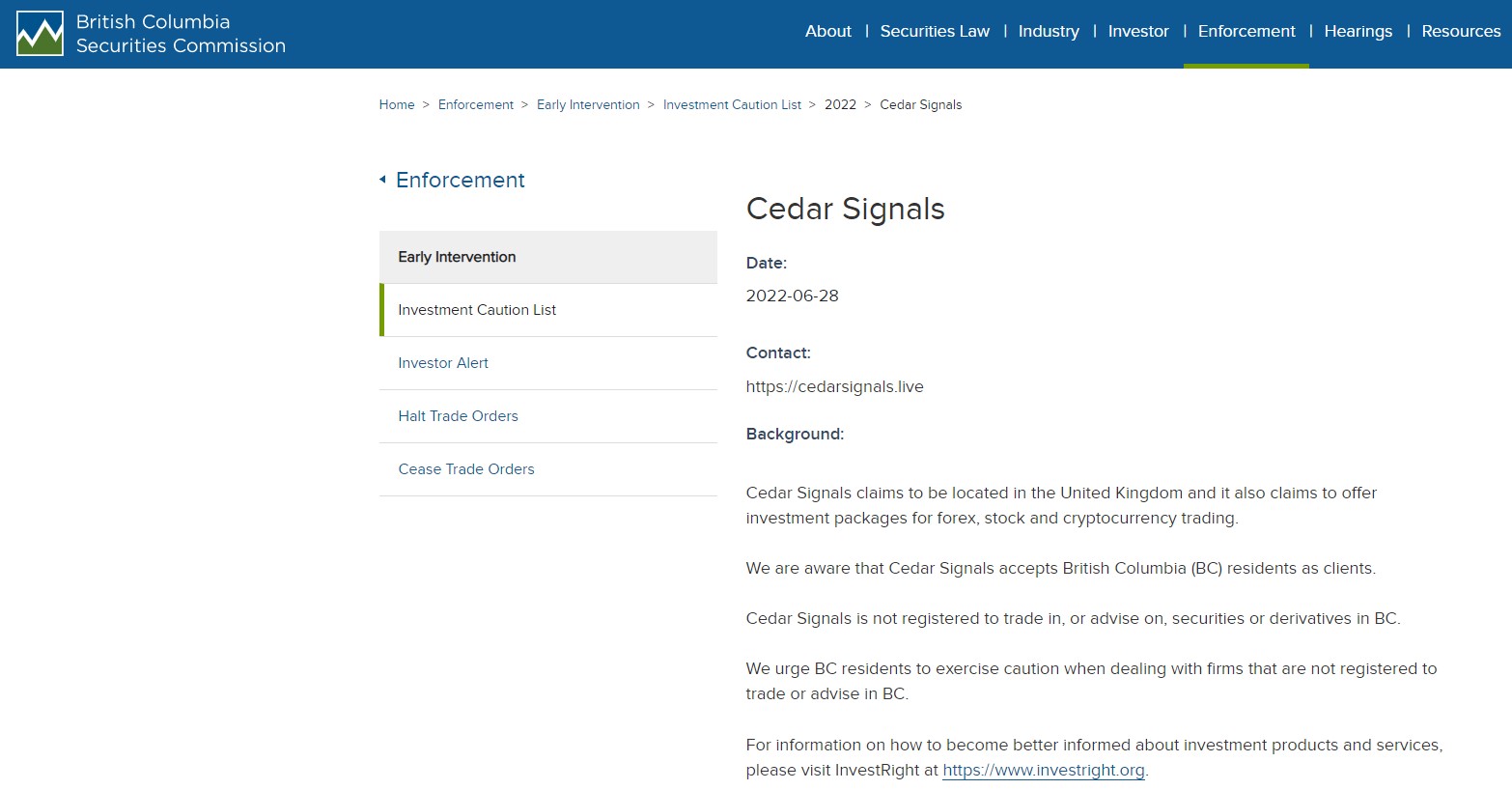 Pretend to be Regulated: Cedar Signals is an Unlicensed FX Broker