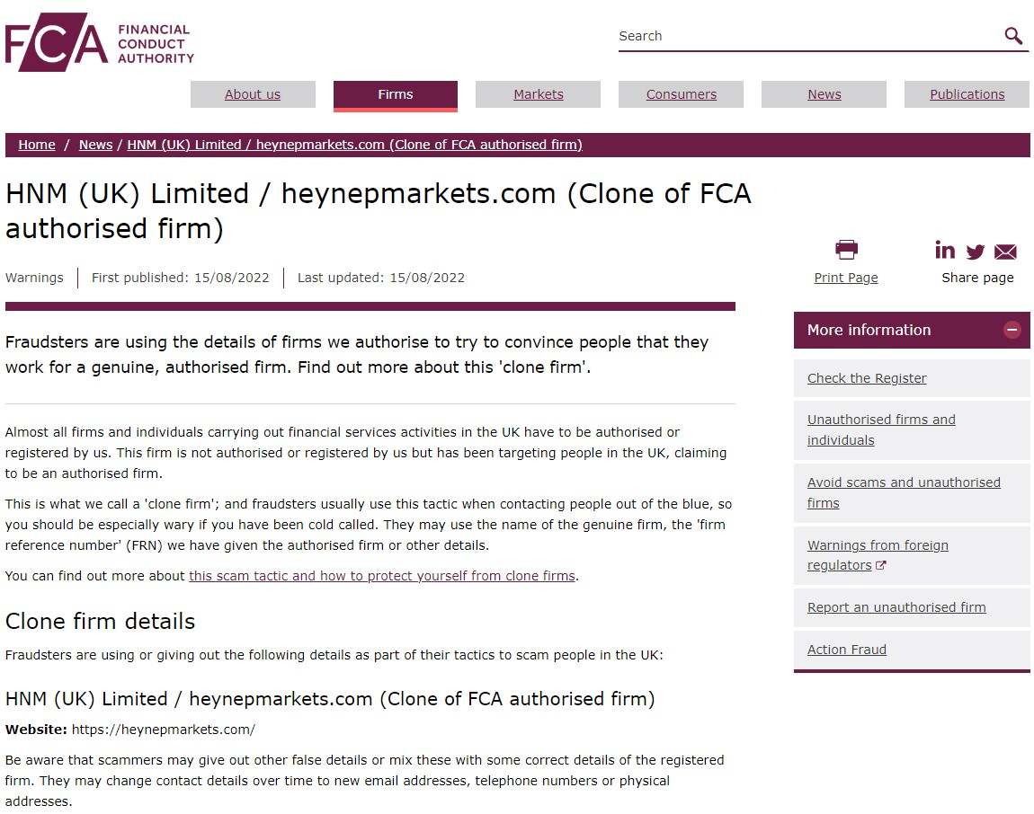 Scam Alerts: UK FCA Warns Two Clones - HNM and TradeHUB