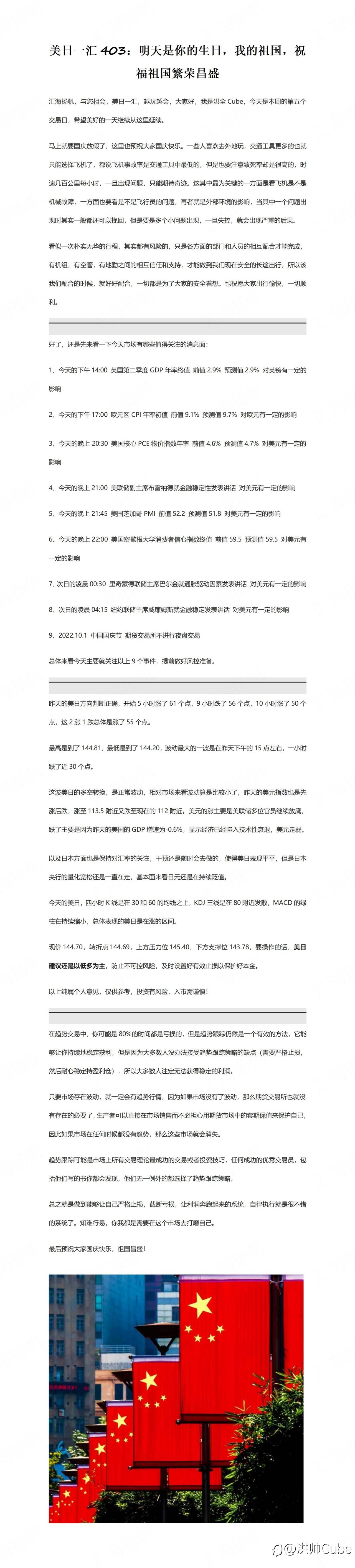 美日一汇403：明天是你的生日，我的祖国，祝福祖国繁荣昌盛
