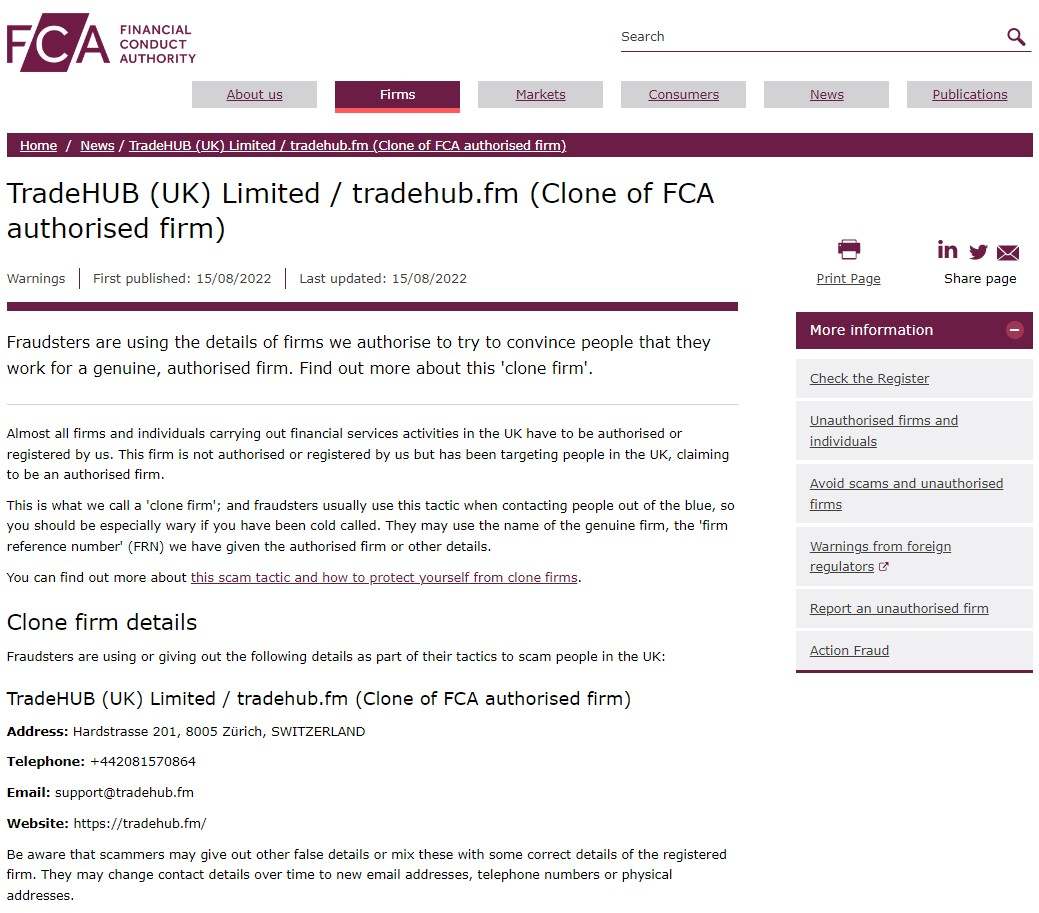 Scam Alerts: UK FCA Warns Two Clones - HNM and TradeHUB