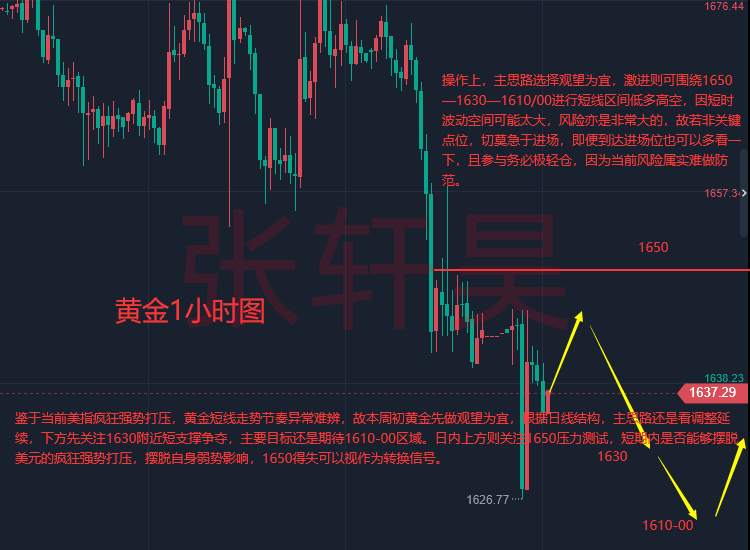 张轩昊：美指极端疯狂上涨！市场多头情绪异常疯狂。黄金短线走势无序风险极大！