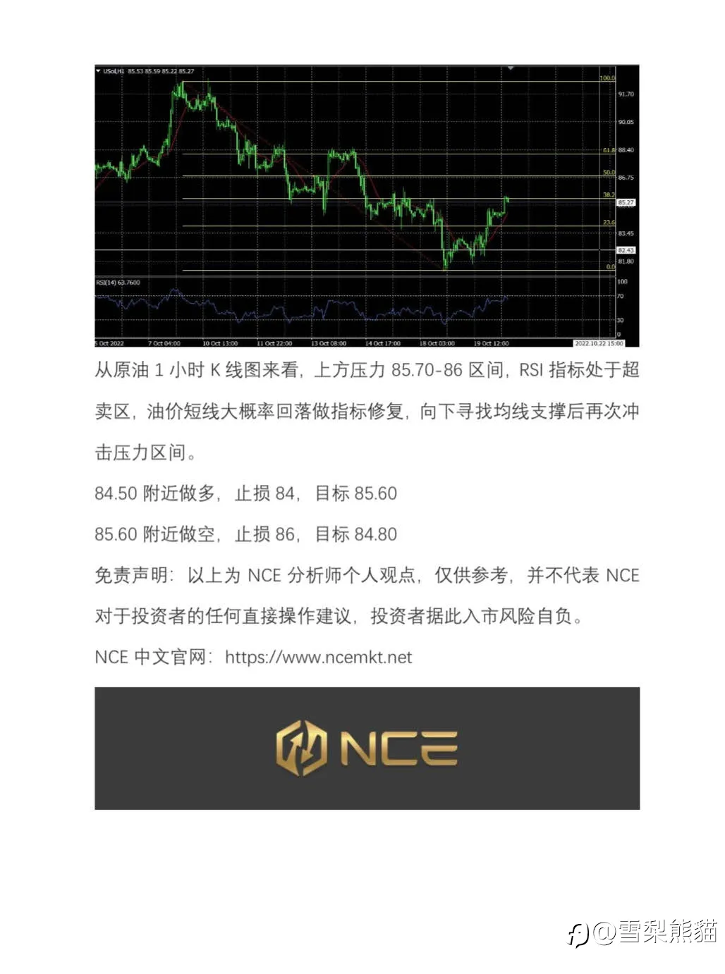 【NCE】2022.1020评论：EIA助力油价反弹，86美元附近短线承压