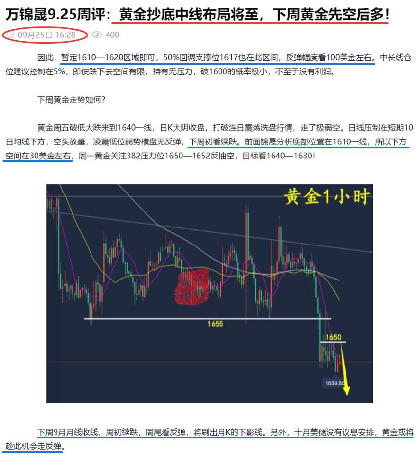 万锦晟10.2周评：黄金中线布局收获颇丰，下周黄金延续看反弹！