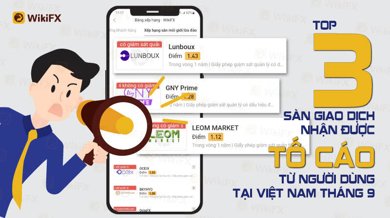 TOP 3 SÀN GIAO DỊCH FOREX TẠI VIỆT NAM BỊ TỐ CÁO NHIỀU NHẤT THÁNG 9 - WIKIFX