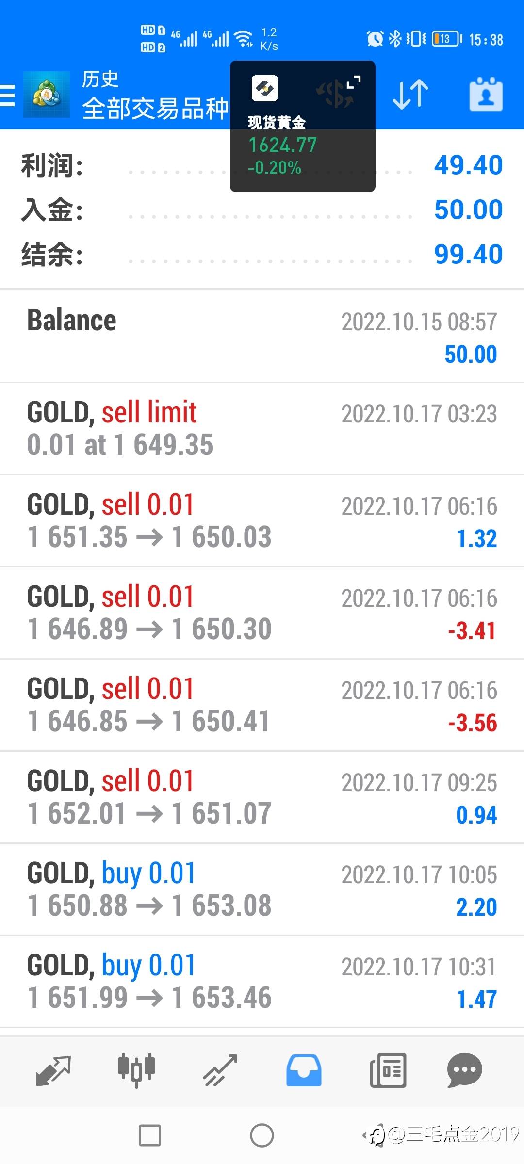 三毛2个账户一周翻倍