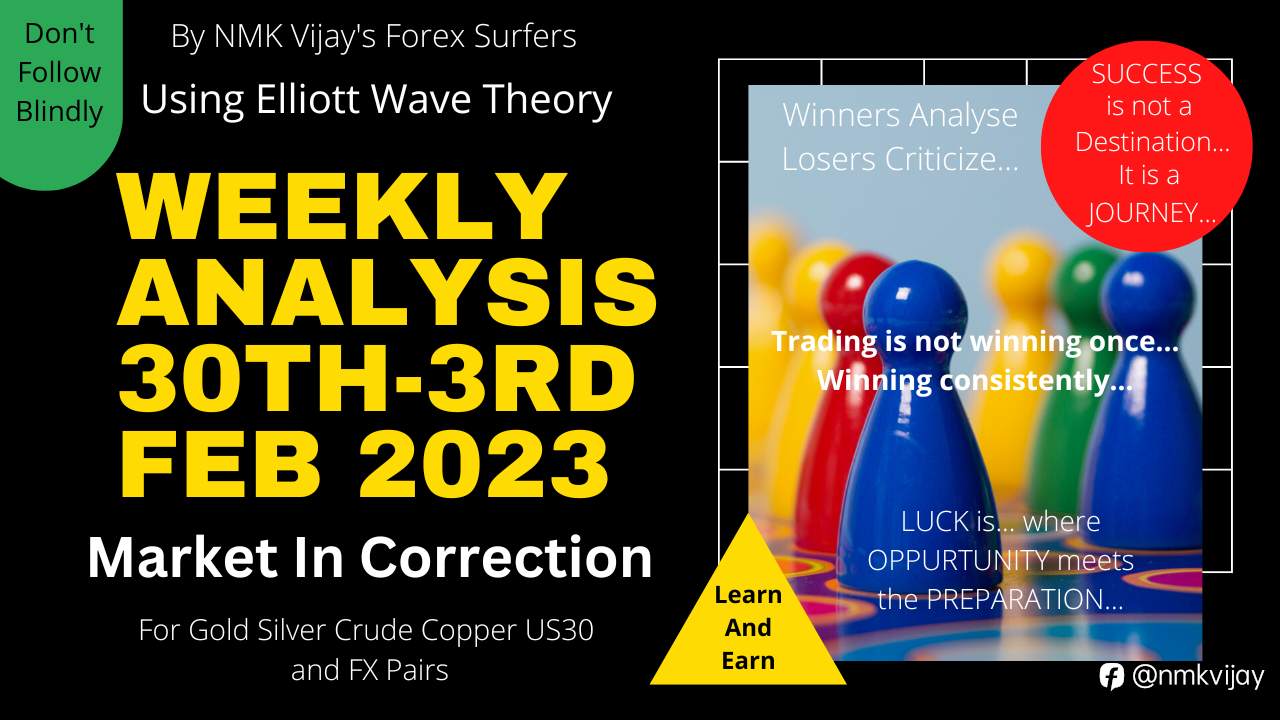 Gold Silver Copper Crude US30 SP 500 NG Nifty And FX Pairs Weekly Analysis For 30-3rd Feb 2023 | EW