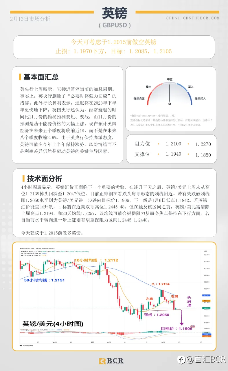 BCR每日早评及分析 - 2023年2月13日