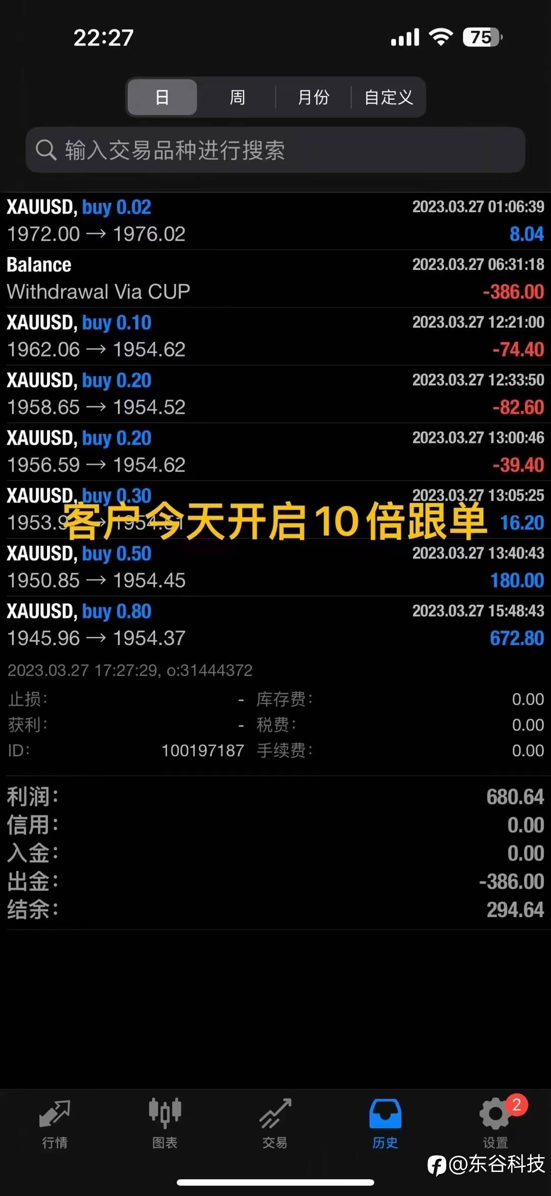 昨日客户开启10倍跟单