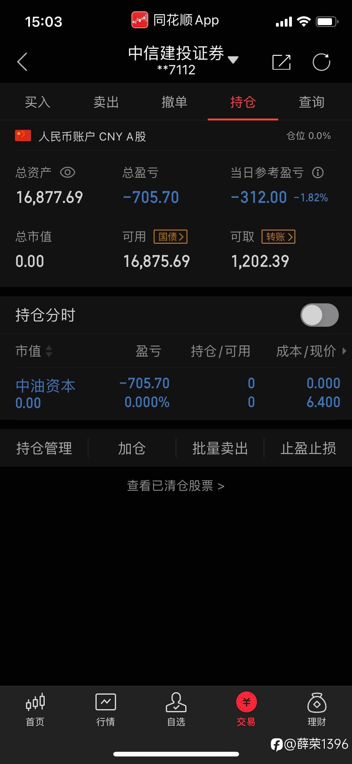 清仓，第一阶段结束-6%