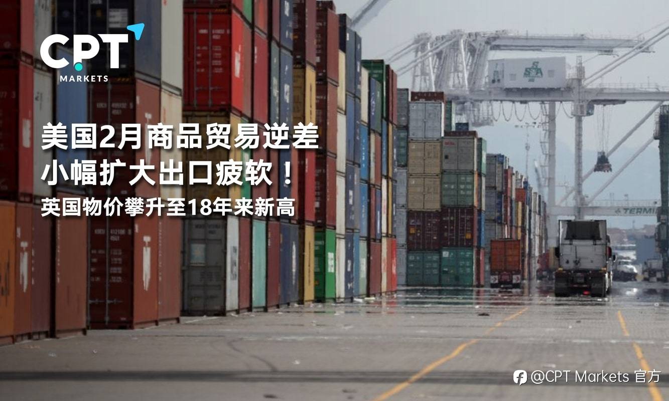 CPT Markets：美国2月商品贸易逆差小幅扩大出口疲软！英国物价攀升至18年来新高