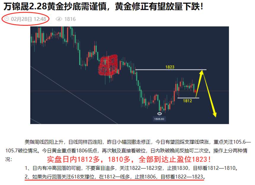 万锦晟3.1黄金操作稳健不迷茫，黄金探底回升转震荡！