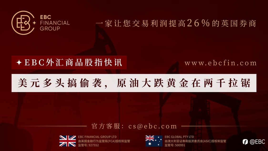 EBC外汇商品股指快讯|美元多头搞偷袭，原油大跌黄金在两千拉锯