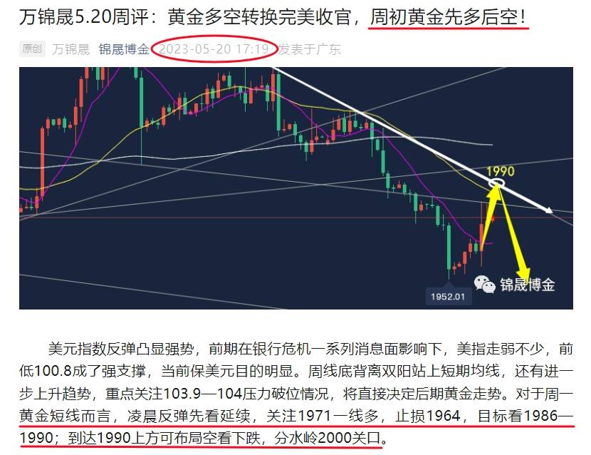 万锦晟5.23黄金下跌尚未见底，黄金承压弱势空或有新低！