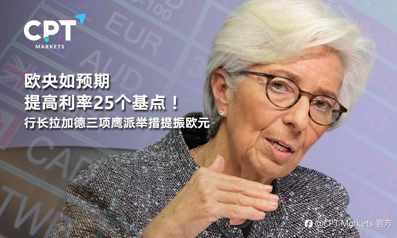 CPT Markets：欧央如预期提高利率25个基点！行长拉加德三项鹰派举措提振欧元