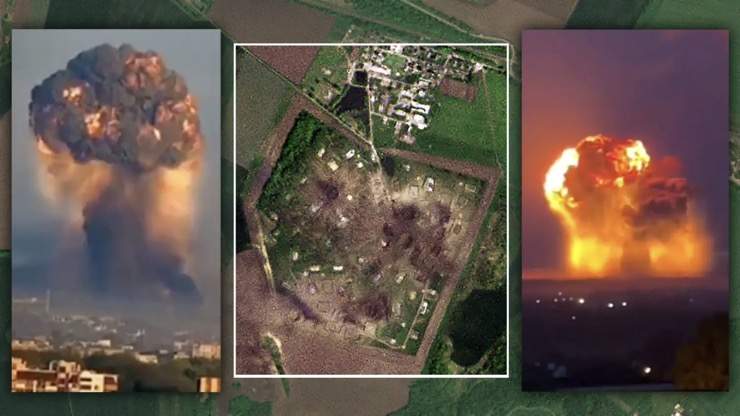 Ảnh vệ tinh hé lộ quy mô vụ nổ kho đạn tạo ra quả cầu lửa khổng lồ ở Ukraine