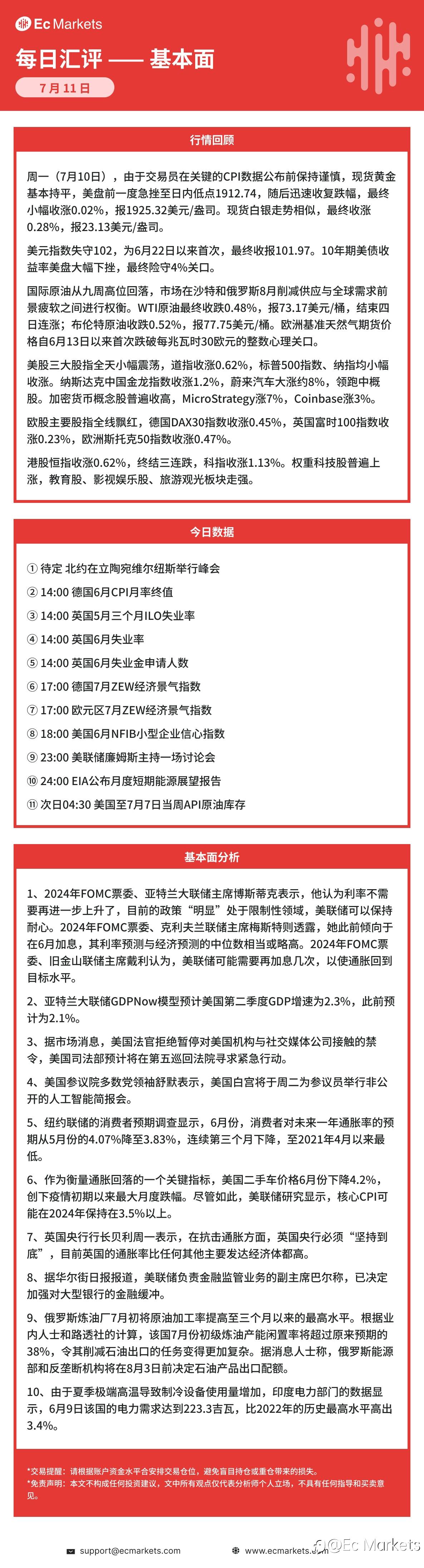 Ec Markets每日行情分析7月11日