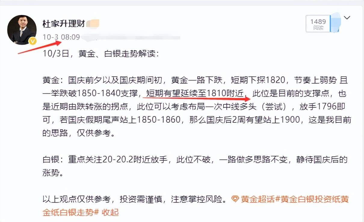 杜家升：国庆后两周，黄金将涨势如虹