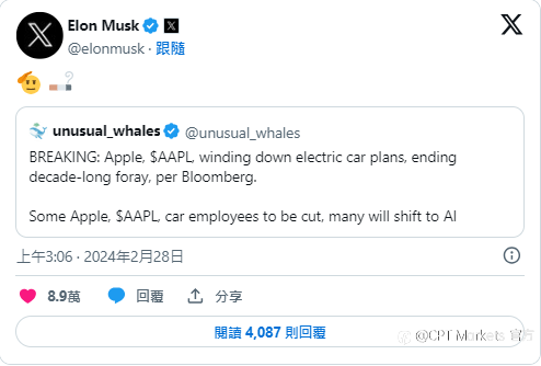 CPT Markets：科技巨人失败启示! 全球车市变局，苹果电动车梦碎!
