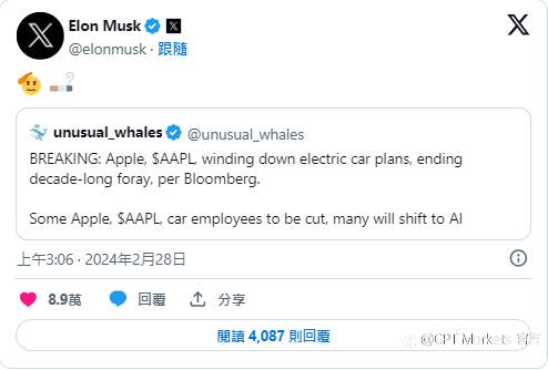 CPT Markets:科技巨人失败启示! 全球车市变局,苹果电动车梦碎!