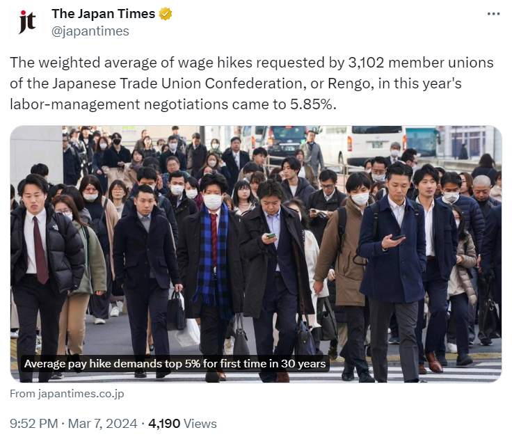 行业动态 | 欧洲央行公布 3 月利率决议，日本春斗涨薪要求超 5%