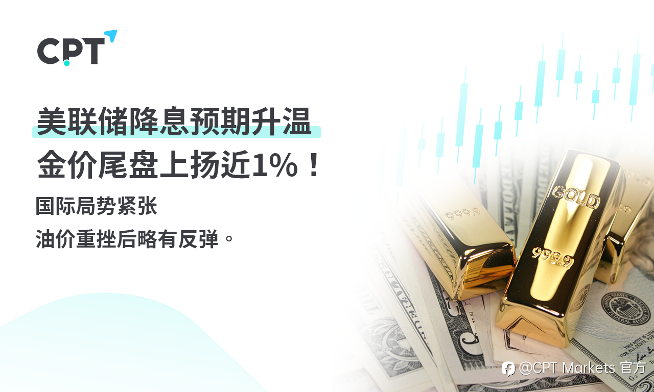 CPT Markets 【行情快报】美联储降息预期升温，金价尾盘上扬近1%! 国际局势紧张，油价重挫后略有反弹。