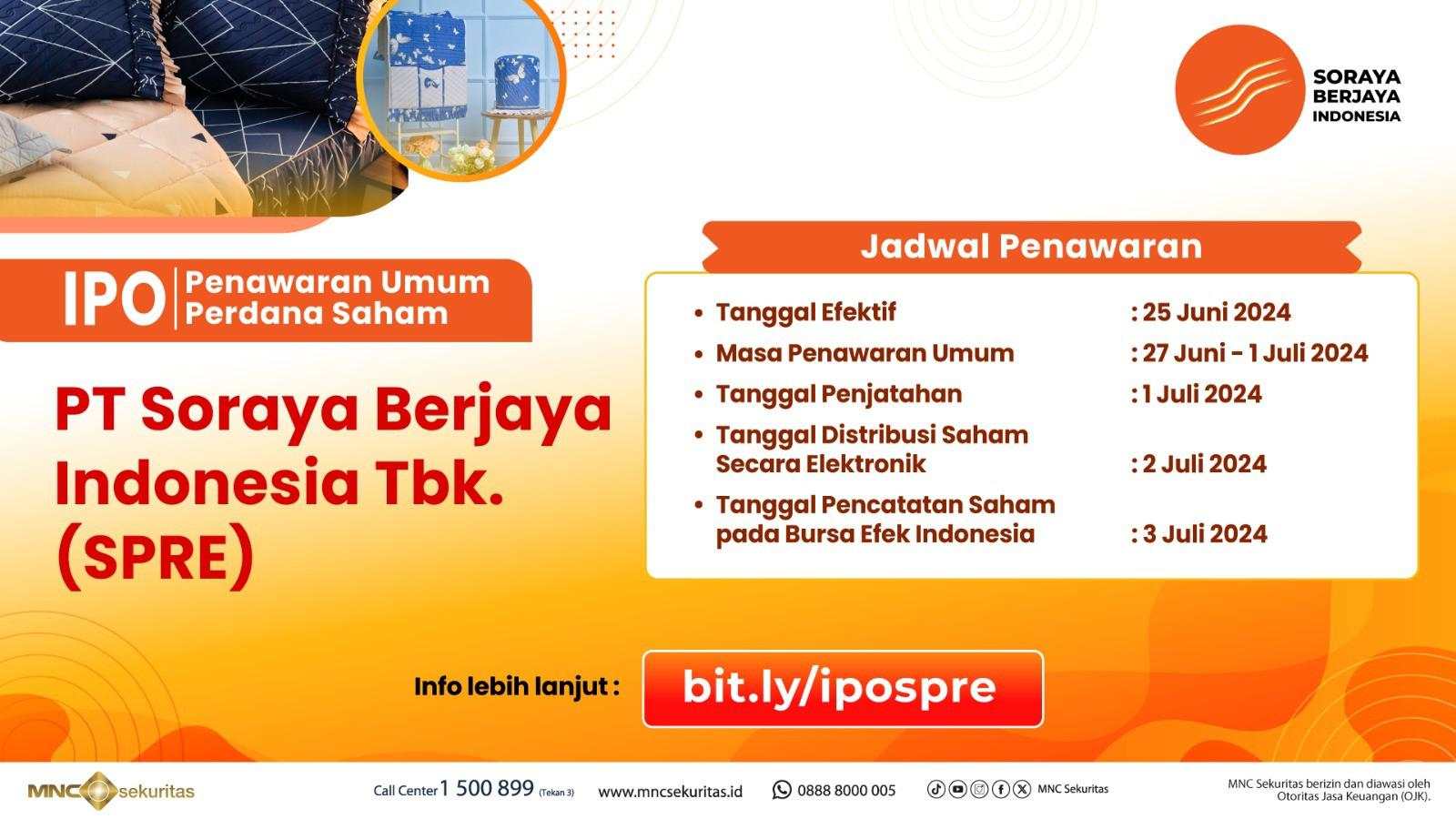 Soraya Berjaya Indonesia (SPRE) IPO, Tawarkan Harga Rp125 per Saham