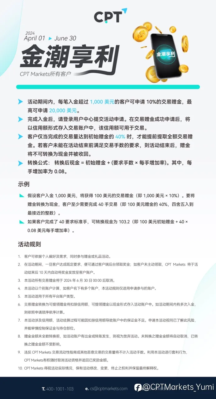 CPT 赠金10% 最后一周