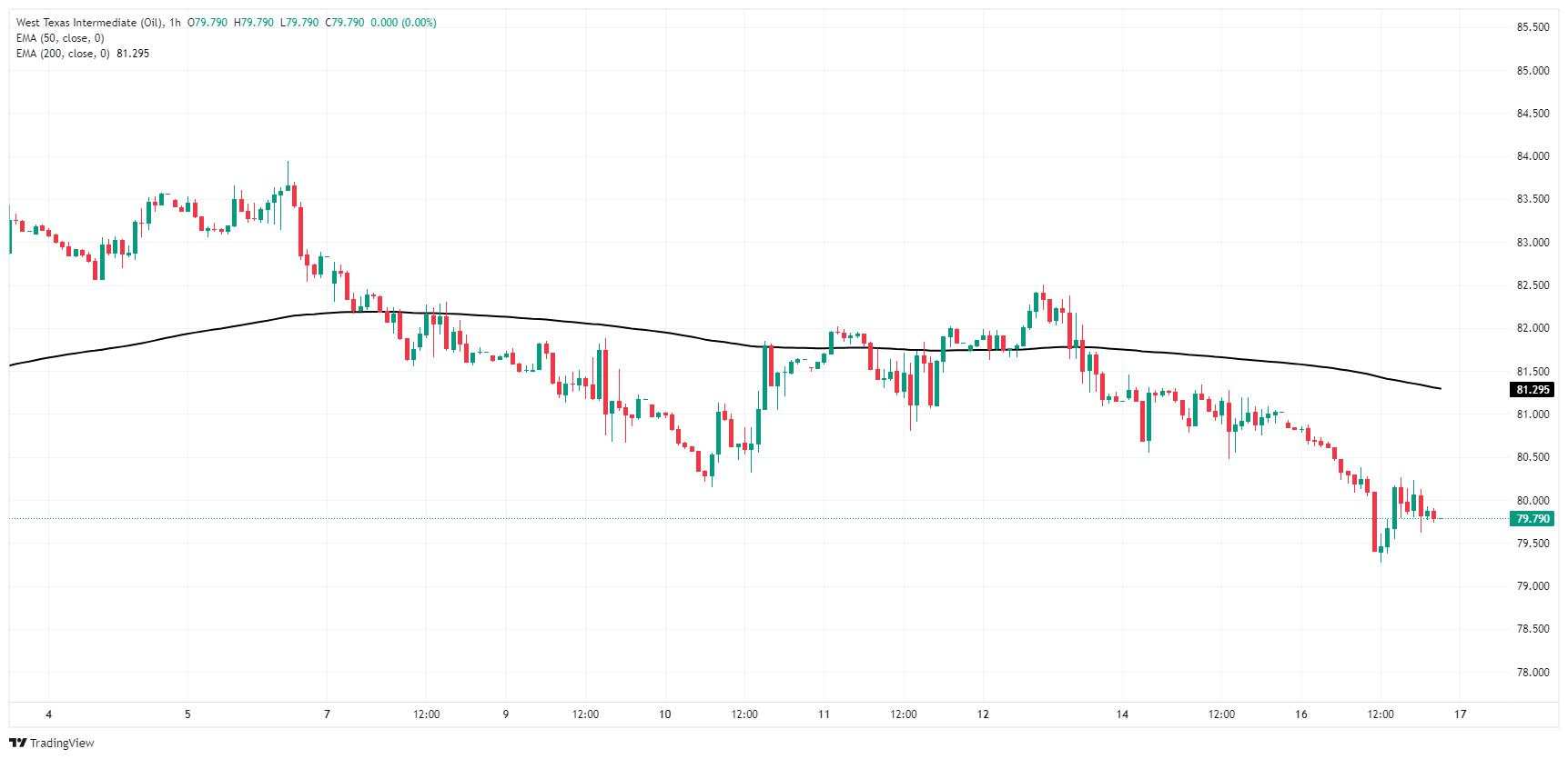 Crude Oil extends declines on Chinese demand concerns, WTI falls below $80