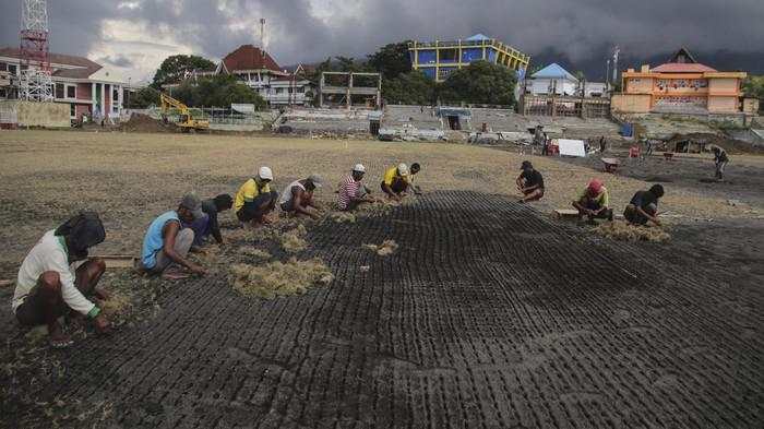 Stadion Gelora Kie Raha Ternate Mulai Ditanam Rumput Standar FIFA