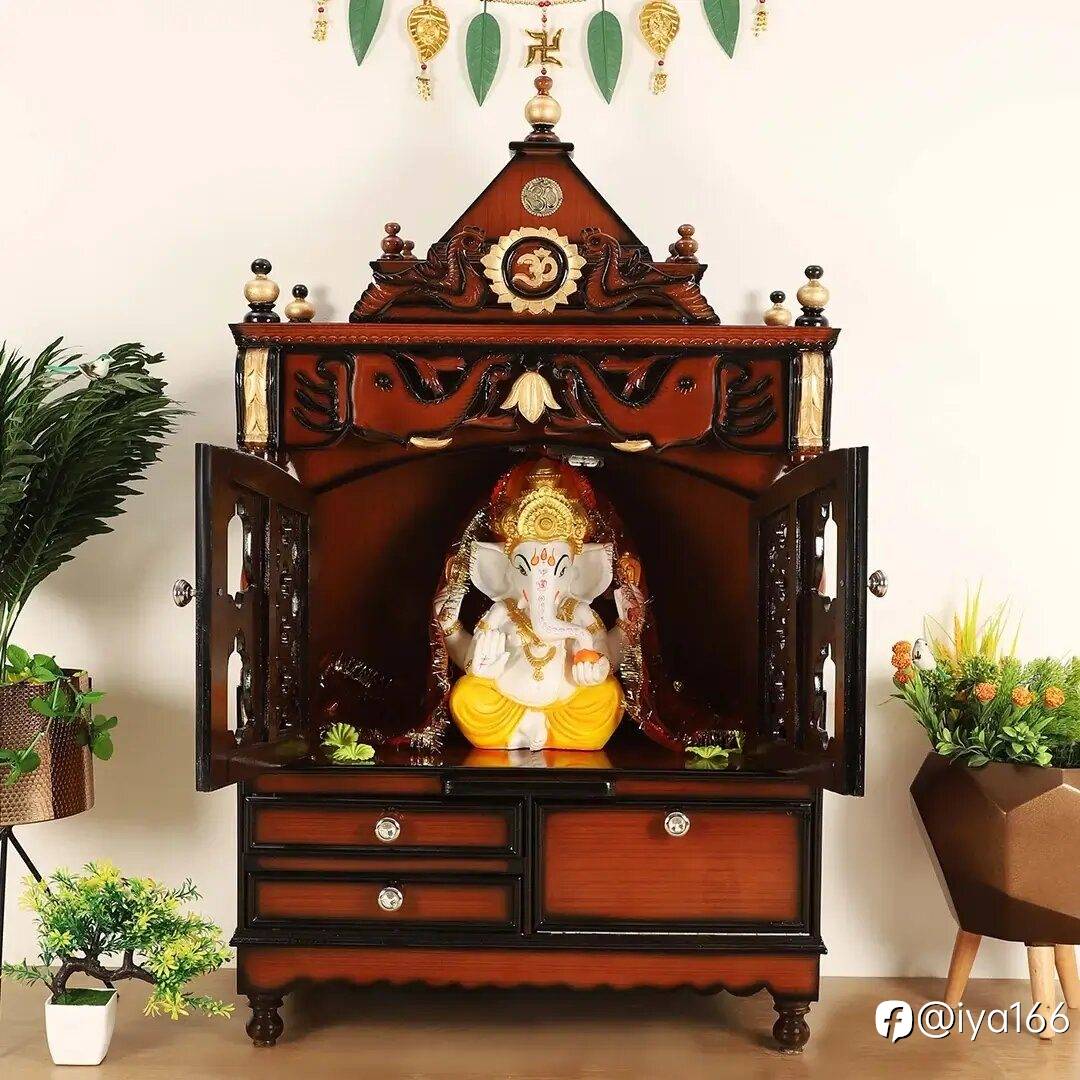 Divine Home Medium Floor Rested Pooja Mandir with Door