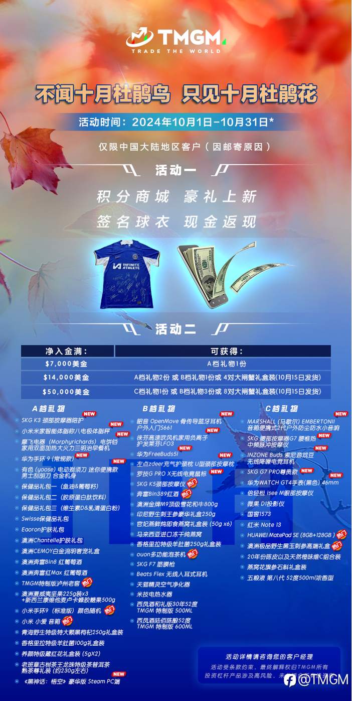 “蟹”逅金秋!TMGM十月入金送礼活动新鲜上市!
