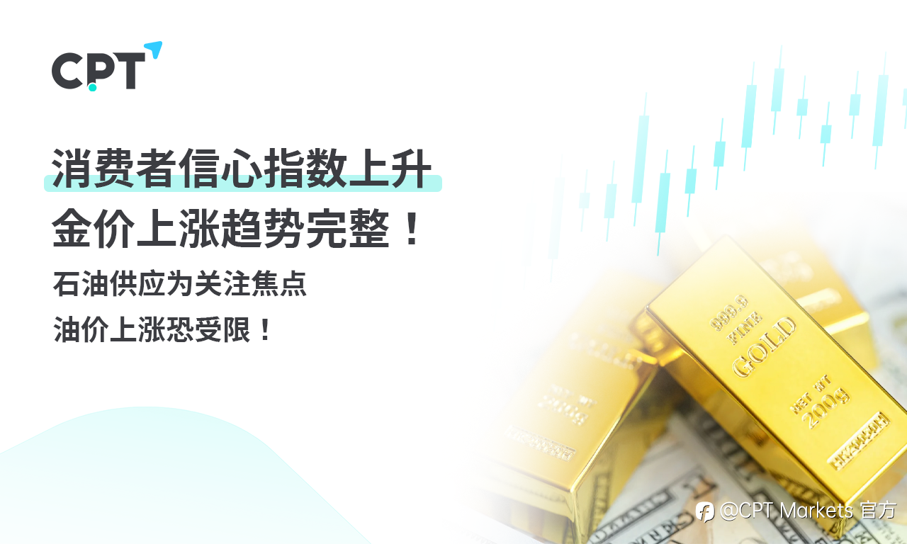 CPT Markets 黄金与原油评析：消费者信心指数上升，金价上涨趋势完整！石油供应为关注焦点，油价上涨恐受限！