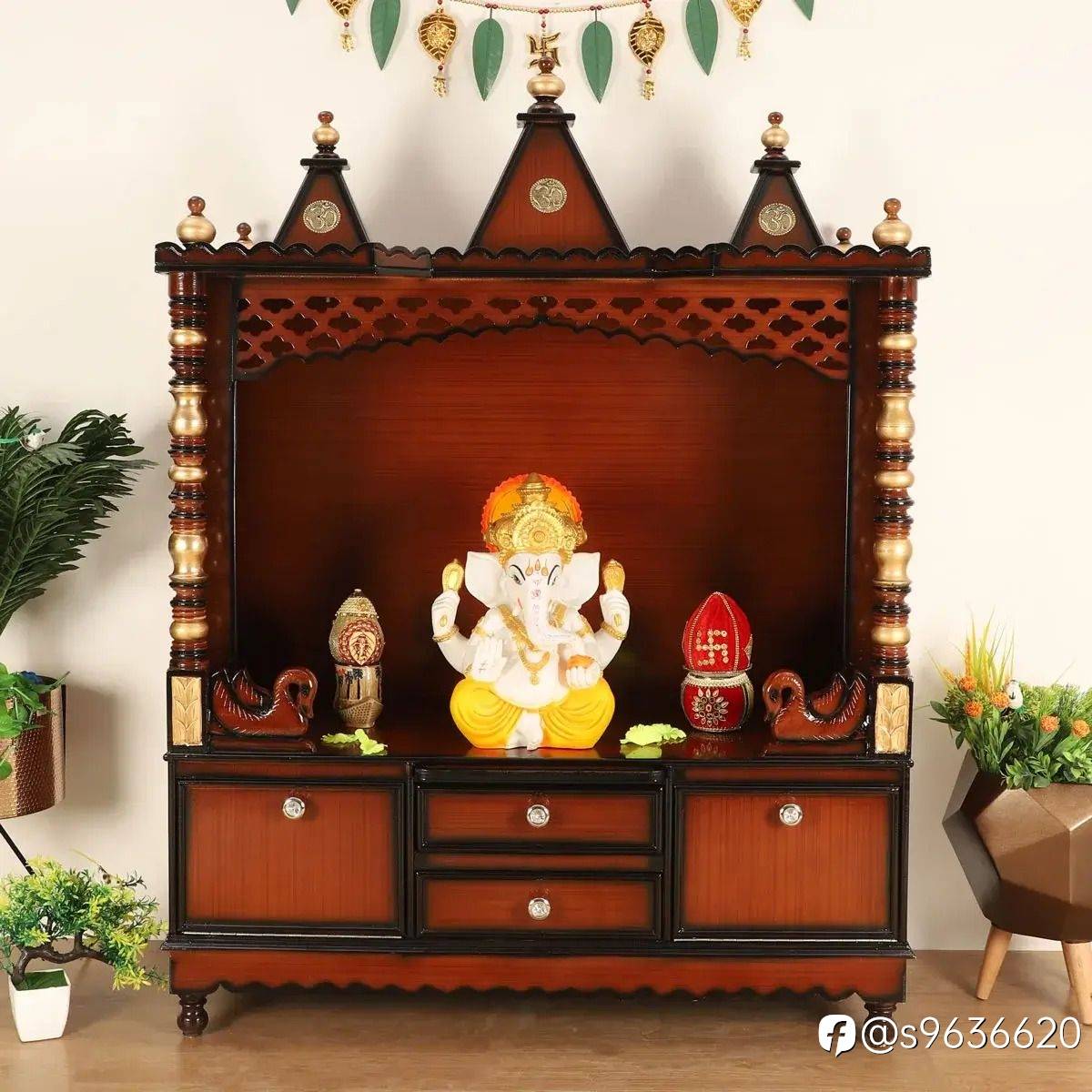 Abhikya Kostha Floor Rested Pooja Mandir without Door (Brown Gold)
